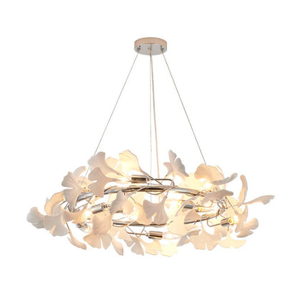 Round Chandelier with White Acrylic Leaf Accents