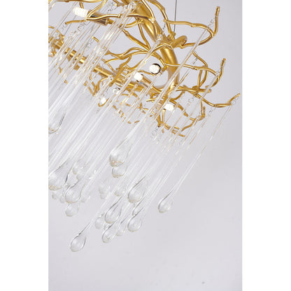 Gold Aluminium Chandelier With Clear Glass Hanging Drops