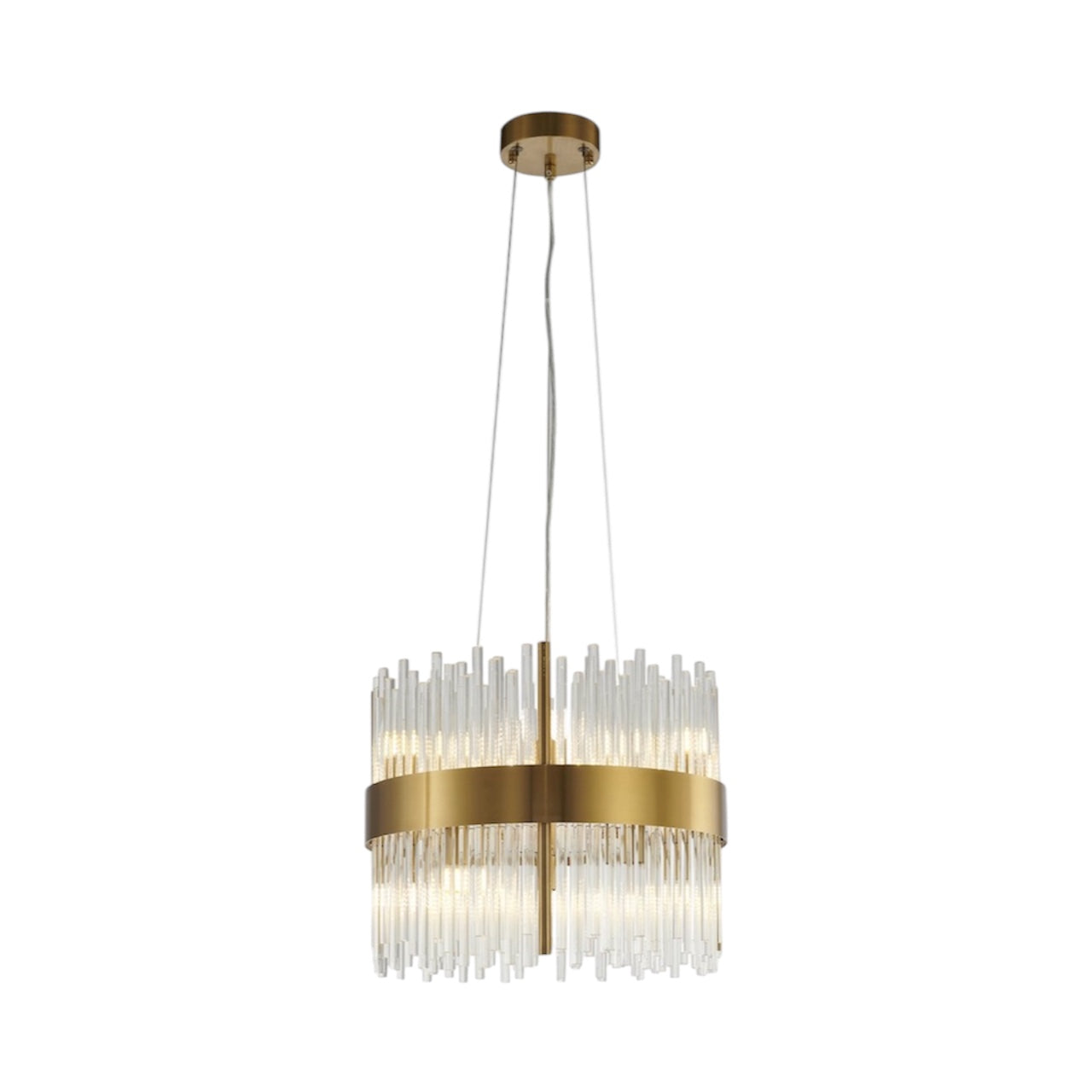 Gold Halo Frame Chandelier with Clear Glass Rods