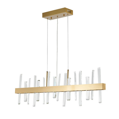 Gold Linear LED Chandelier with Clear Crystal
