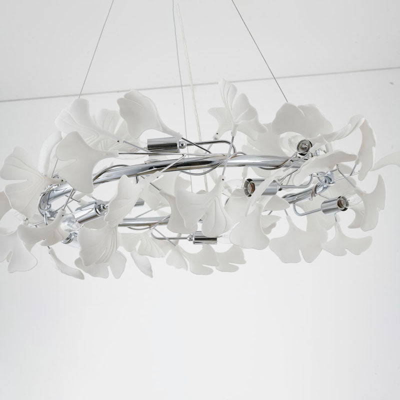 Round Chandelier with White Acrylic Leaf Accents