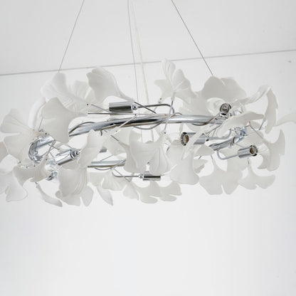 Round Chandelier with White Acrylic Leaf Accents