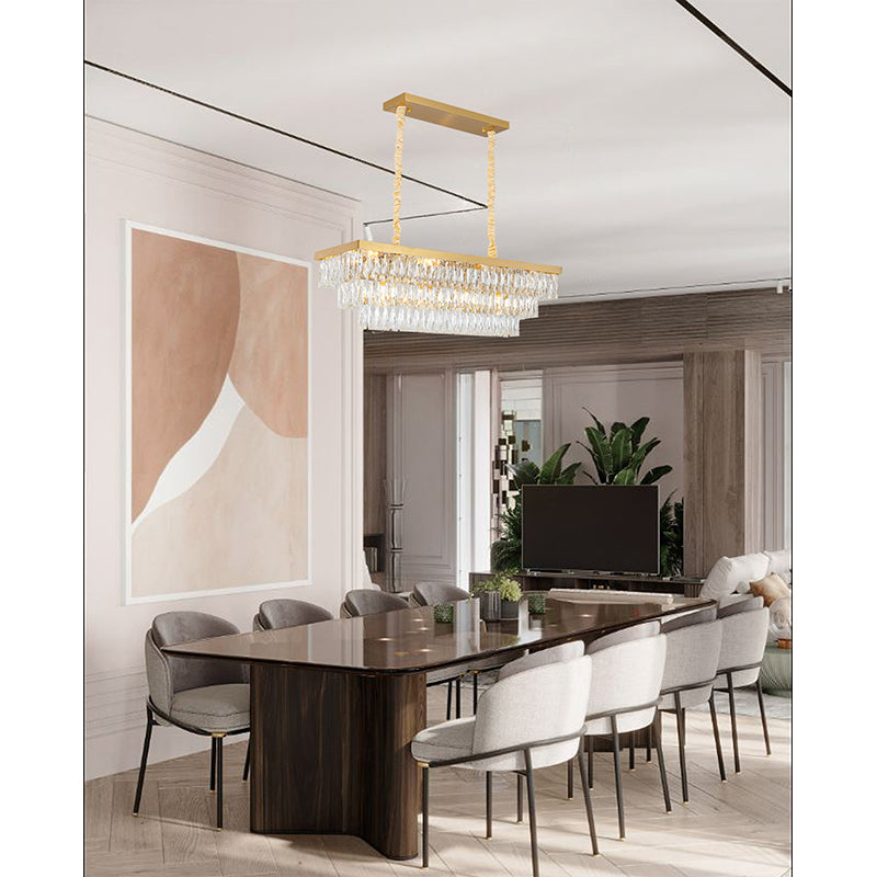 Rectangular Chandelier With Clear Hanging Crystals