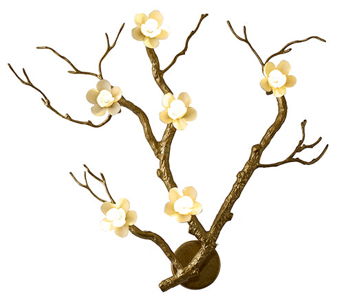 Brass Aluminum Wall Sconce With White Ceramic Shades