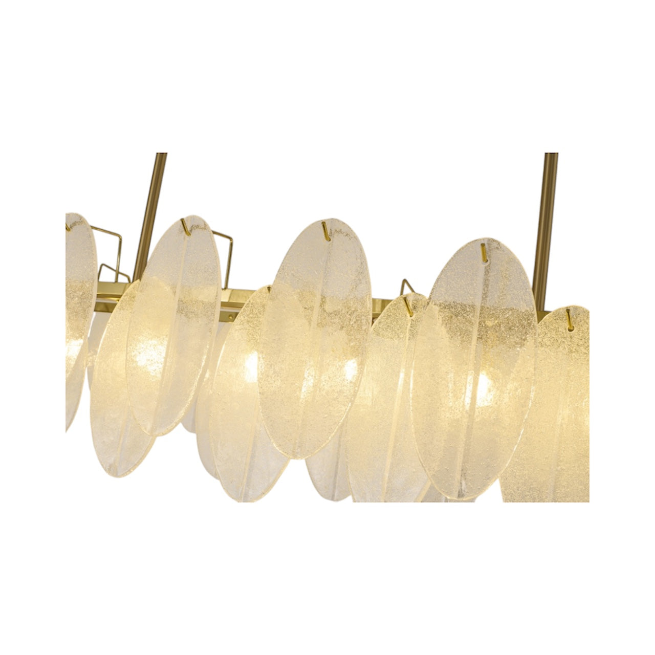Brass Rectangular Chandelier with Frosted Glass Shades