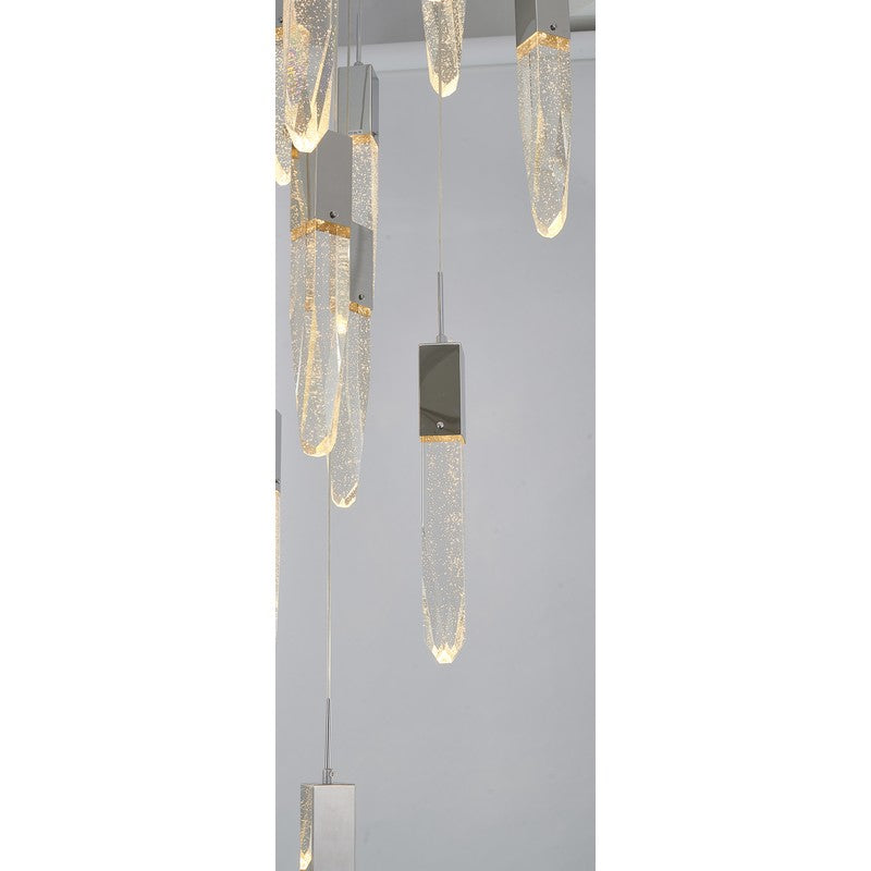 Flushed Chrome Frame Chandelier with Clear Bubble Hanging Crystal Pendants