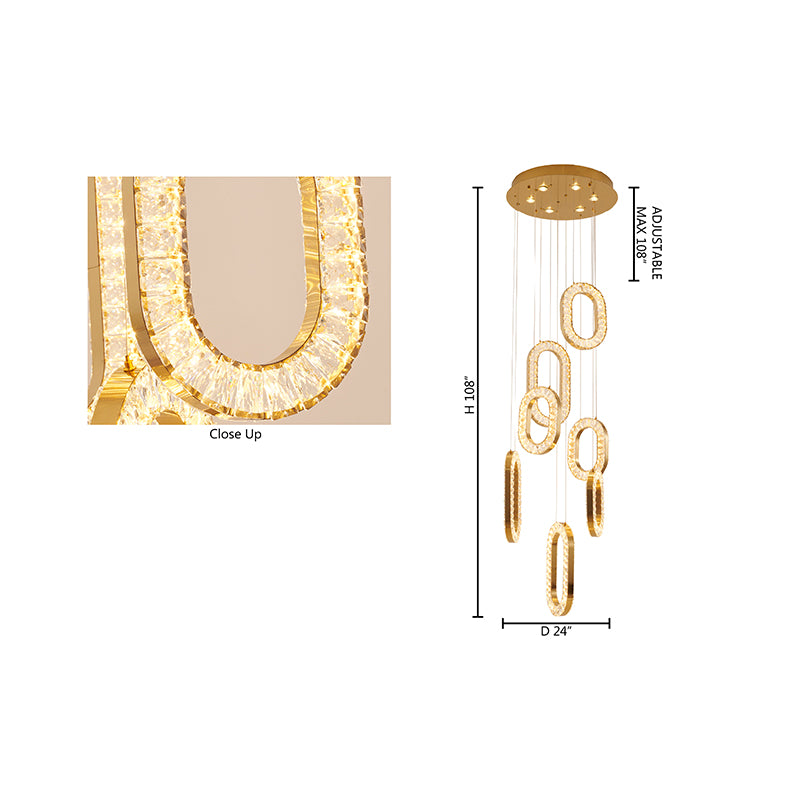 LED Chandelier With Oval Clear Crystal Hanging Pendants