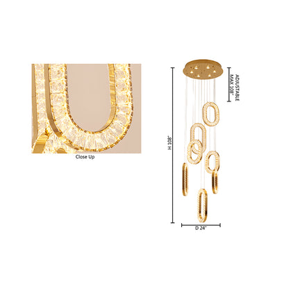 LED Chandelier With Oval Clear Crystal Hanging Pendants