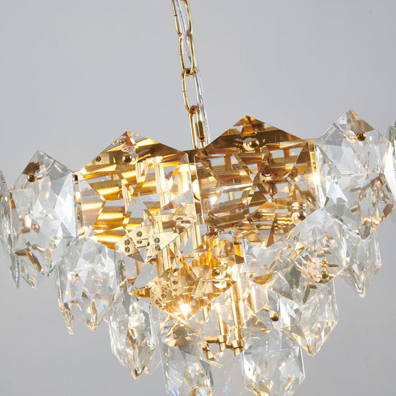 Gold Chandelier With Stunning Clear Hanging Crystals