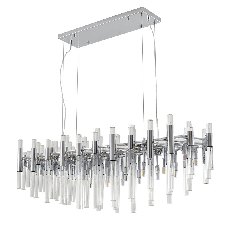 Polished Chrome Frame Chandelier With Clear Glass Rods