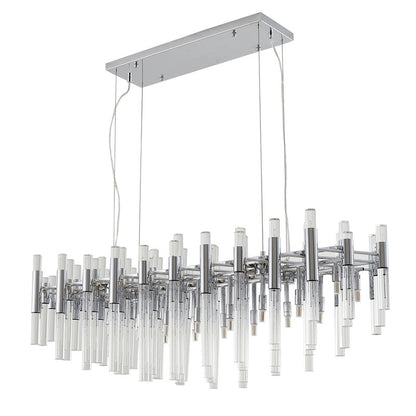 Polished Chrome Frame Chandelier With Clear Glass Rods