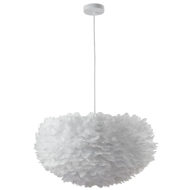 Gray/White Goose Feather Ball Ceiling Fixture With A White Iron Frame