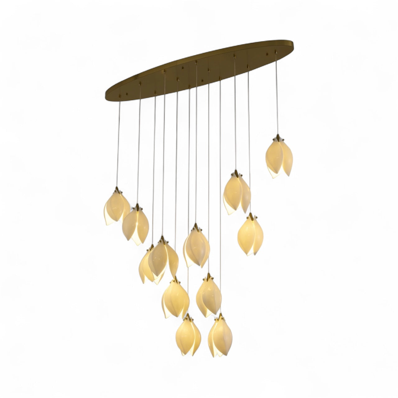 Bronze Metal Frame Chandelier with Cream Ceramic Flowers