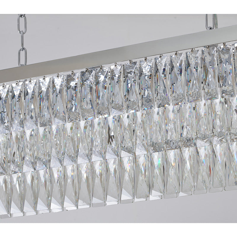 Rectangular Chandelier With Clear Hanging Crystals