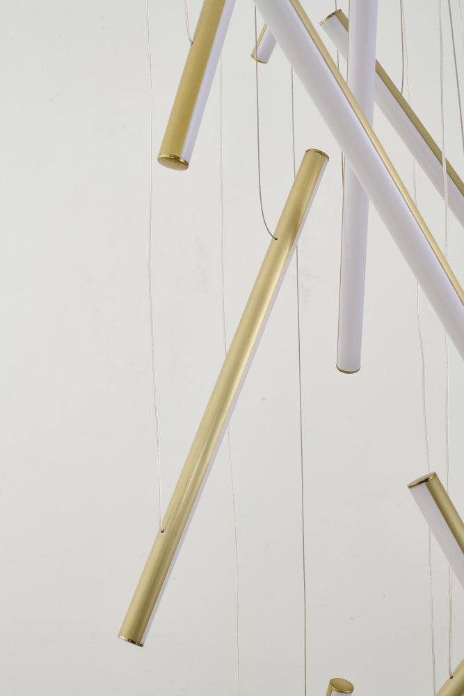 Brass Metal LED Chandelier With White Acrylic Diffusers