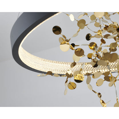 Sand Black LED Chandelier with Gold Confetti Interior – 24"