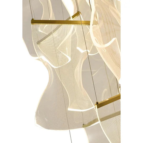 Flushed Brass Chandelier with Acrylic Crumbled Sheet Pendants