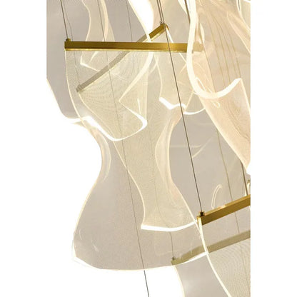 Flushed Brass Chandelier with Acrylic Crumbled Sheet Pendants