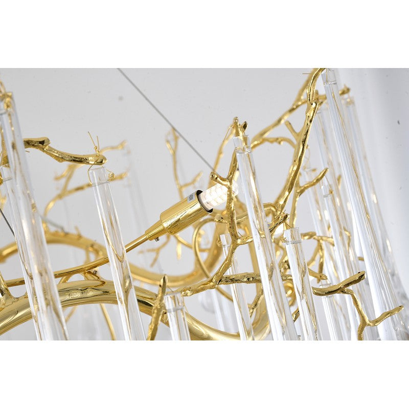 3 Tier Gold Solid Brass Frame Chandelier with Clear Glass Hanging Drops