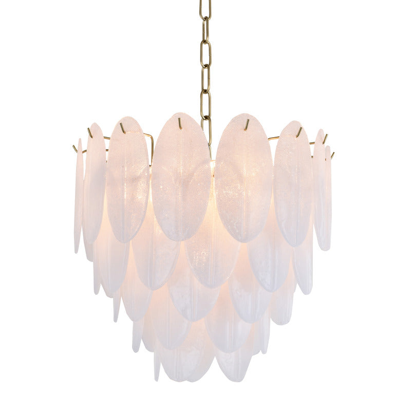 Brass Chandelier With Frosted Hanging Petal Glass