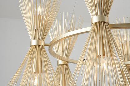 Round Gold Iron Frame Chandelier with Spiked Cone Shades