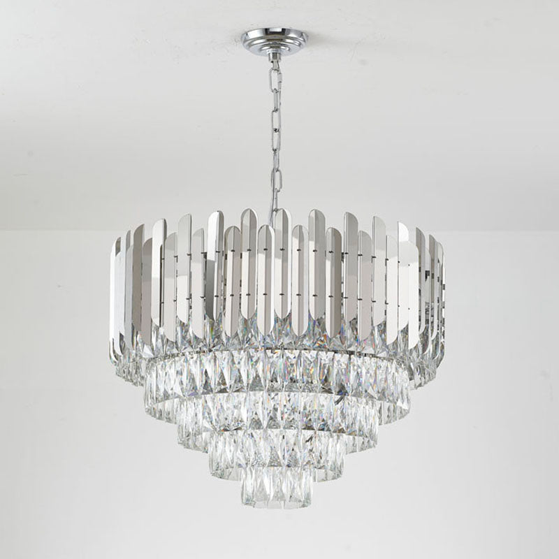 Chrome Chandelier With Clear Hanging Crystals