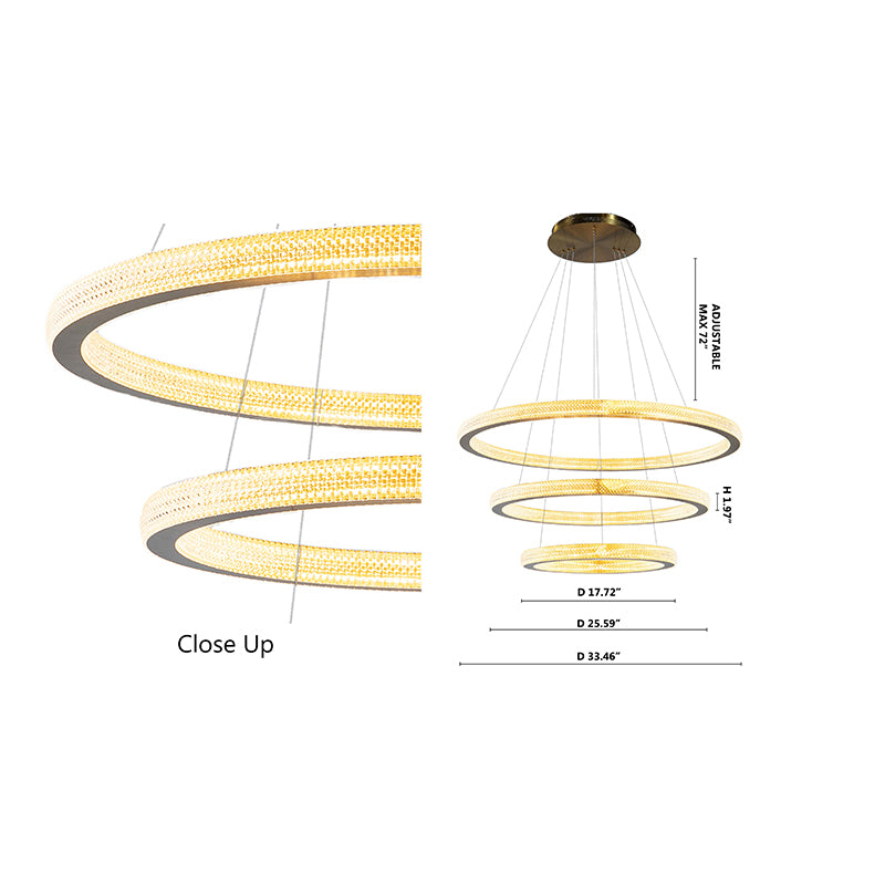 Three Ring Gold LED Chandelier