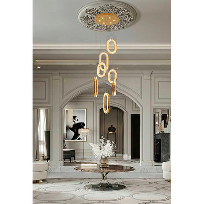 LED Chandelier With Oval Clear Crystal Hanging Pendants