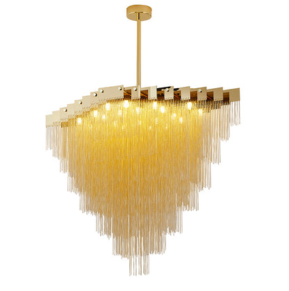 Gold Prism Chandelier With Hanging Aluminium Chains