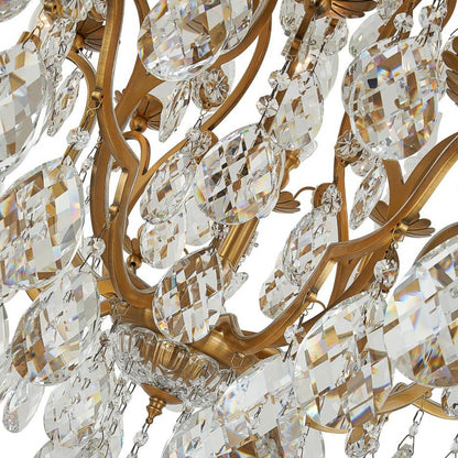 Antique Brass Chandelier with Clear Hanging Crystals