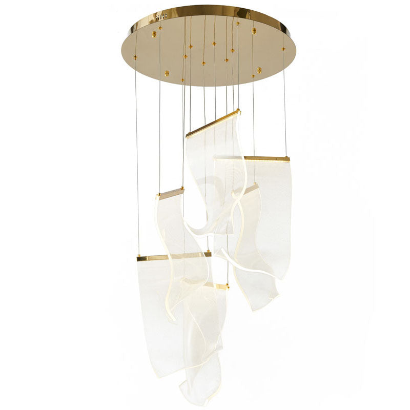 Flushed Gold Chandelier With Acrylic Crumbled Sheet Hanging Pendants