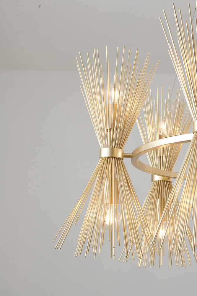 Round Gold Iron Frame Chandelier with Spiked Cone Shades