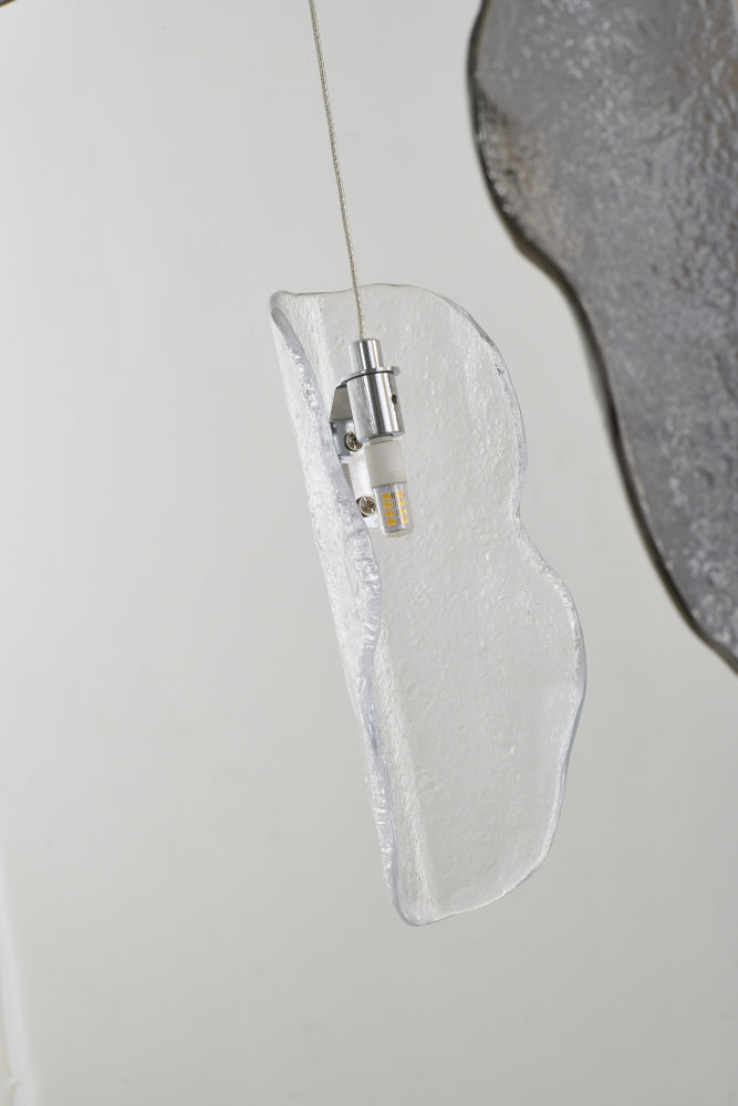 Chrome Metal Frame Chandelier With Clear, Smoke and Amber Glass Pendants