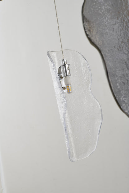 Chrome Metal Frame Chandelier With Clear, Smoke and Amber Glass Pendants