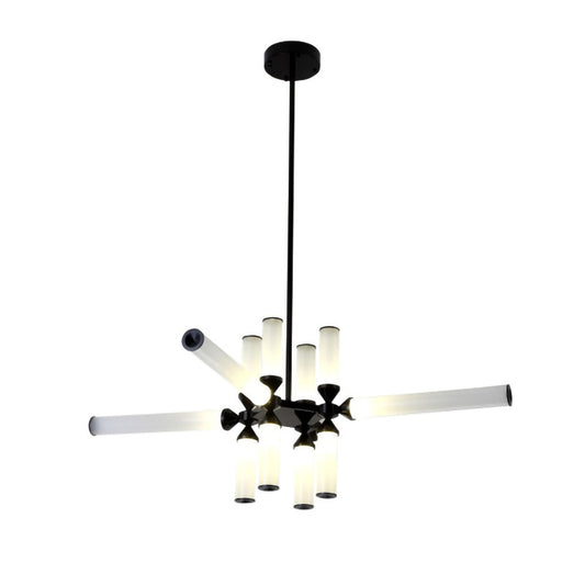 Black Aluminium Chandelier With White Glass Shades