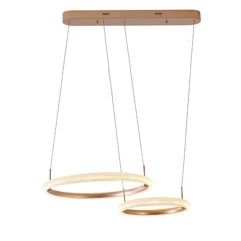 Gold Two Interlocked Ring LED Chandelier With A Clear Acrylic Diffuser