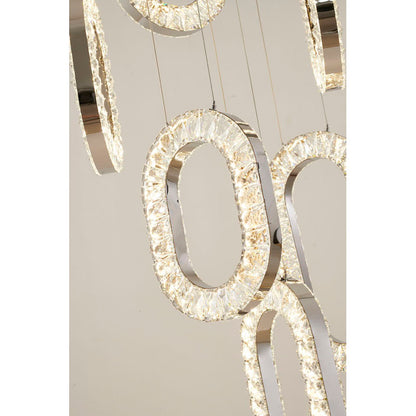 LED Chandelier With Oval Clear Crystal Hanging Pendants