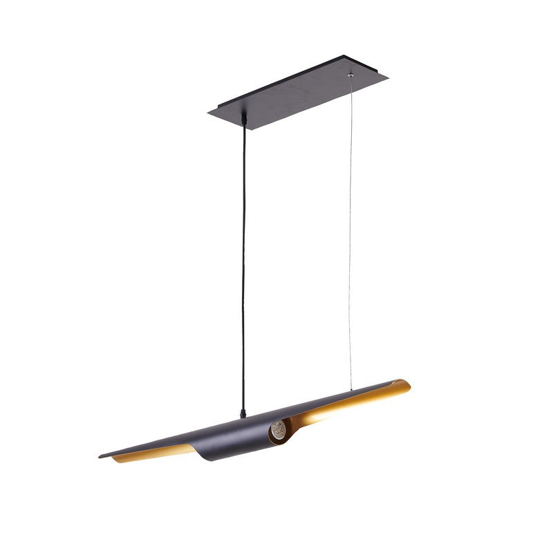 Black Tubed Pendant Light Fixture with Gold Interior