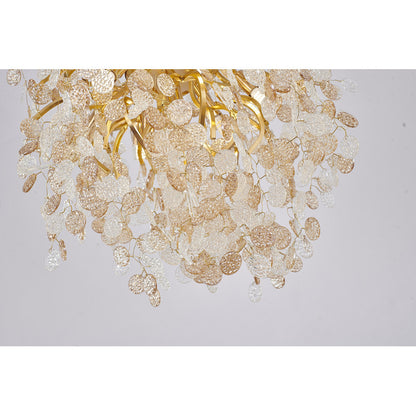 Gold Chandelier With Clear & Champagne Glass Hanging Petals
