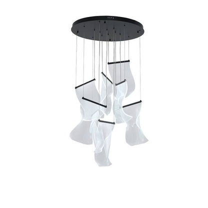 Satin Black LED Chandelier with Acrylic Crumbled Sheet Pendants