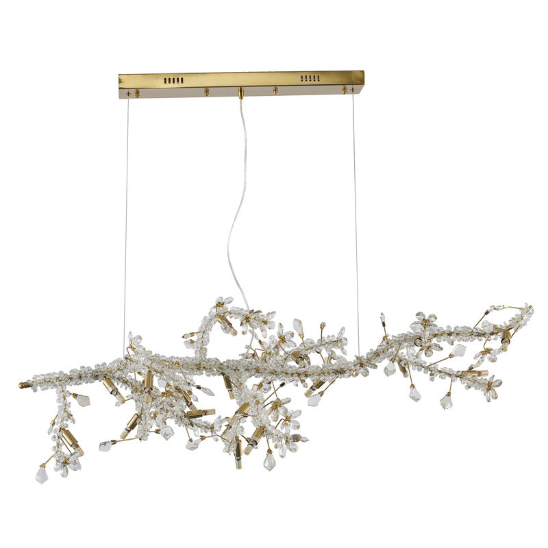 Gold Clear And Champagne Crystal Branch Chandelier With Flower Accents