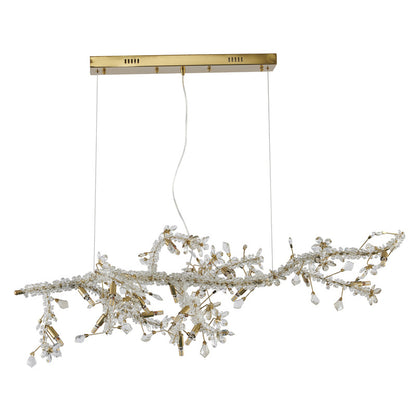 Gold Clear And Champagne Crystal Branch Chandelier With Flower Accents