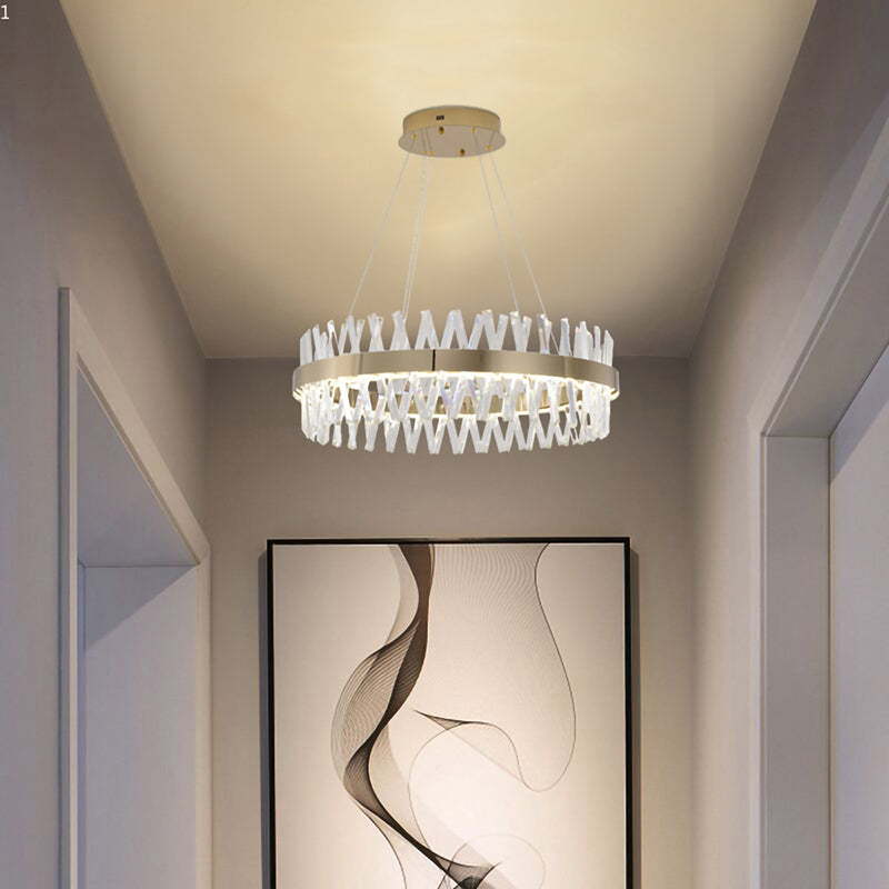 Round Gold Frame Chandelier With Clear Crystals