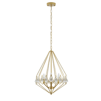 Gold Diamond Shaped Chandelier With Clear Crystal Drops
