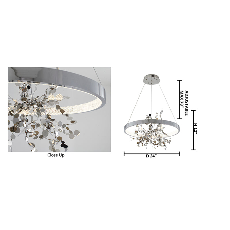 Chrome LED Chandelier with Stainless Steel Confetti Interior – 24"