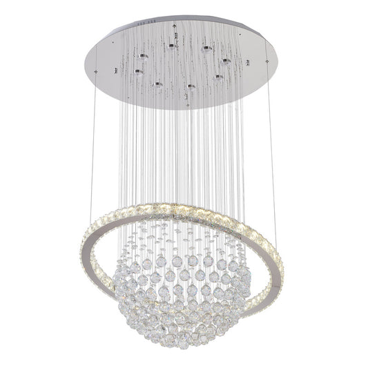 Crystal Ball Chandelier With A LED Clear Crystal Ring