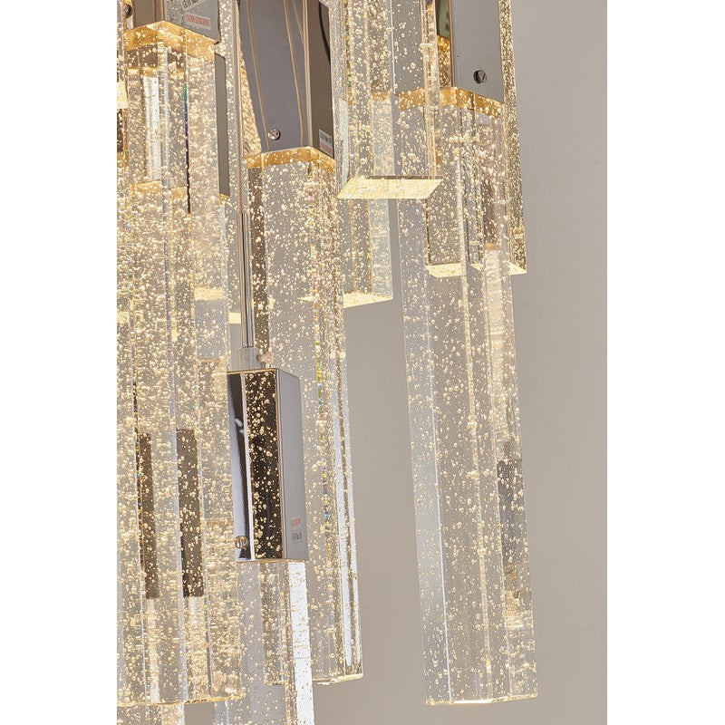 Chrome/Black Flushed Frame Chandelier with Hanging Clear Block Bubble Crystals