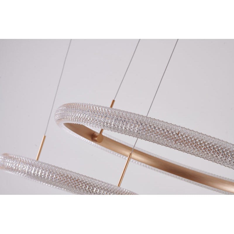 Gold Two Interlocked Ring LED Chandelier With A Clear Acrylic Diffuser