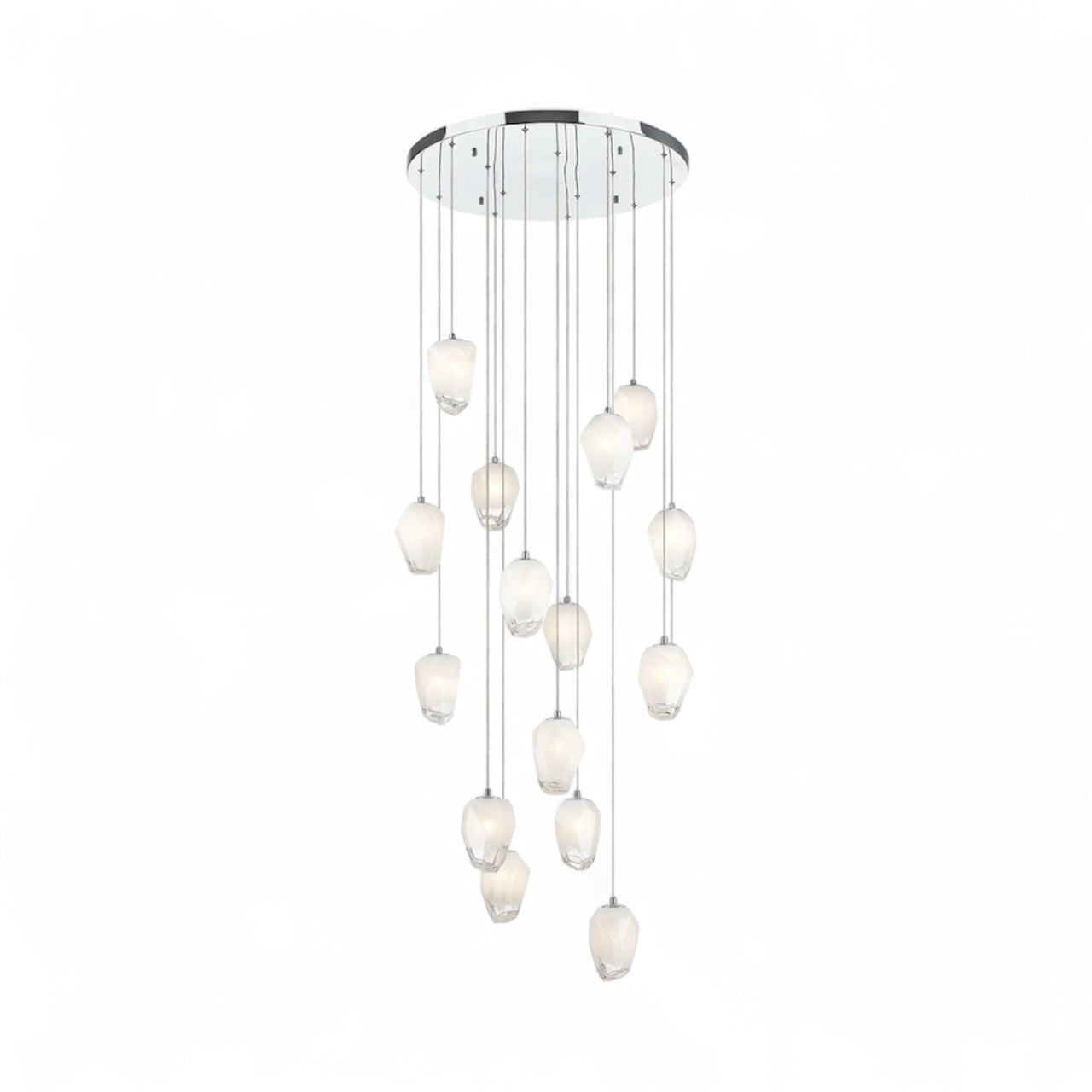 Round Metal Flushed Chandelier with Hanging White Glass Pendants