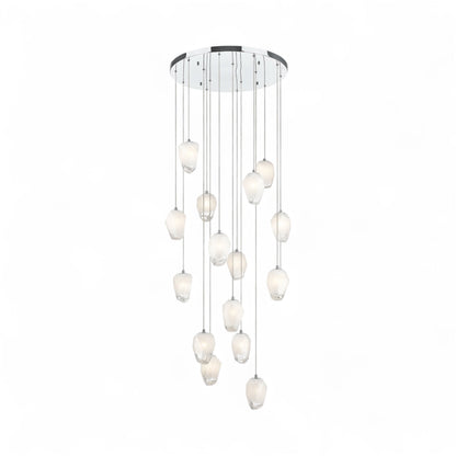 Round Metal Flushed Chandelier with Hanging White Glass Pendants